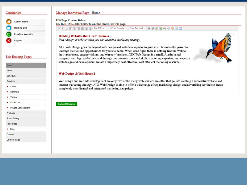 Content Management Screenshot - Edit Text & Images Throughout Your Website