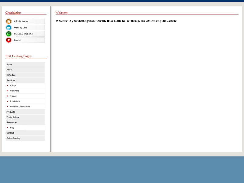 Content Management Screenshot - Welcome Page